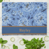 Linge De Cuisine Aquarelle moderne Pastel Blue Flowers Nom du Motif (Plié)