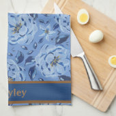 Linge De Cuisine Aquarelle moderne Pastel Blue Flowers Nom du Motif (Quart Plié)