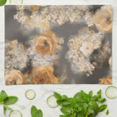 Linge De Cuisine aquarelle monochrome fleurs dorées sur (Plié)