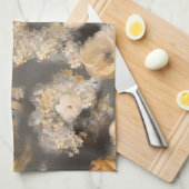 Linge De Cuisine aquarelle monochrome fleurs dorées sur (Quart Plié)