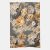 Linge De Cuisine aquarelle monochrome fleurs dorées sur (Vertical)