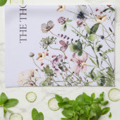 Linge De Cuisine Aquarelle monochrome Fleurs sauvages violets (Plié)