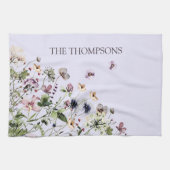 Linge De Cuisine Aquarelle monochrome Fleurs sauvages violets (Horizontal)