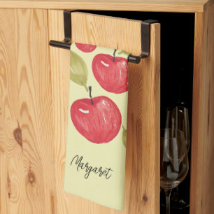 Linge De Cuisine Aquarelle Motif Apple peinte à la main