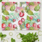 Linge De Cuisine Aquarelle Motif de fraises d'été (Plié)