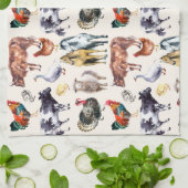 Linge De Cuisine Aquarelle motif des animaux de ferme (Plié)