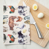 Linge De Cuisine Aquarelle motif des animaux de ferme (Quart Plié)