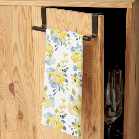 Linge De Cuisine Aquarelle Motif Floral Jaune (Pliage en tiers)