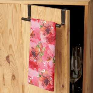 Linge De Cuisine Aquarelle Motif Floral rose