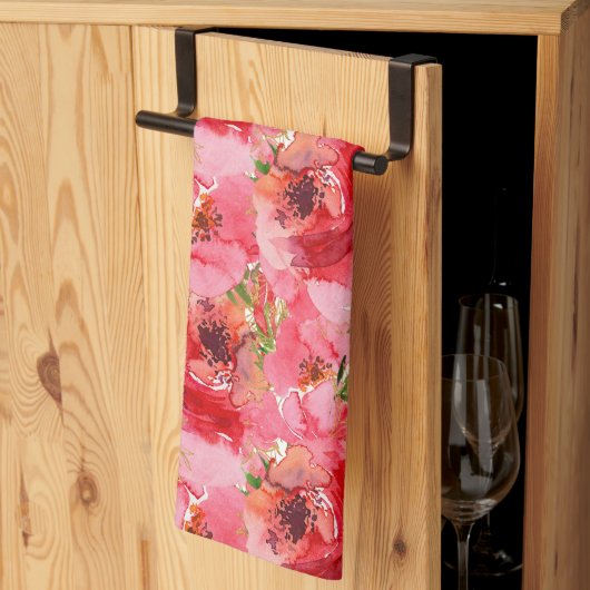 Linge De Cuisine Aquarelle Motif Floral rose (Pliage en tiers)