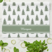 Linge De Cuisine Aquarelle neige Motif sapin de Noël (Plié)