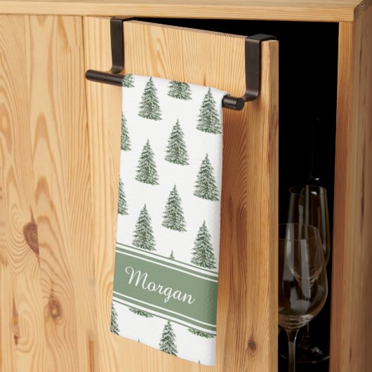 Linge De Cuisine Aquarelle neige Motif sapin de Noël (Pliage en tiers)