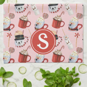 Linge De Cuisine Aquarelle Noël Chocolat Chocolat Chaud Monogramme