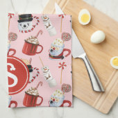 Linge De Cuisine Aquarelle Noël Chocolat Chocolat Chaud Monogramme (Quart Plié)