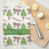 Linge De Cuisine Aquarelle Noël Plaid Bow & Topiary (Quart Plié)