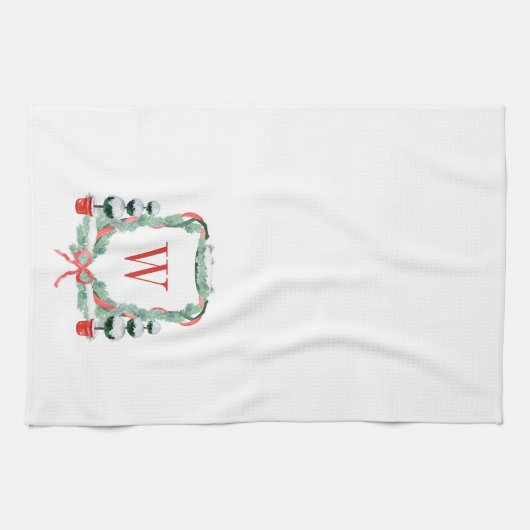 Linge De Cuisine Aquarelle Noël Topio Cimier Monogramme (Horizontal)