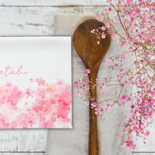 Linge De Cuisine Aquarelle nom floral blanc