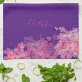 Linge De Cuisine Aquarelle nom floral pourpre (Plié)