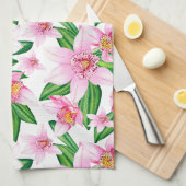 Linge De Cuisine Aquarelle Orchidées Design 12 (Quart Plié)