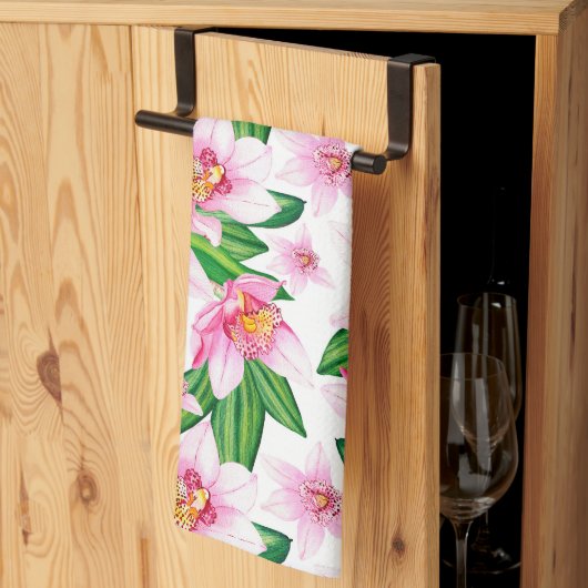 Linge De Cuisine Aquarelle Orchidées Design 12 (Pliage en tiers)
