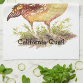 Linge De Cuisine Aquarelle originale California Quail Garden Bird (Plié)