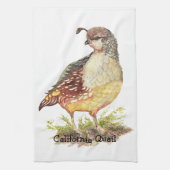 Linge De Cuisine Aquarelle originale California Quail Garden Bird (Vertical)