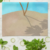 Linge De Cuisine Aquarelle Palm Tree Beach Scene Collage (Plié)