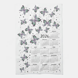 Linge De Cuisine Aquarelle Papillons violets 2026 Calendrier