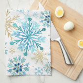 Linge De Cuisine Aquarelle Parties scintillant bleue et or Flammes (Quart Plié)