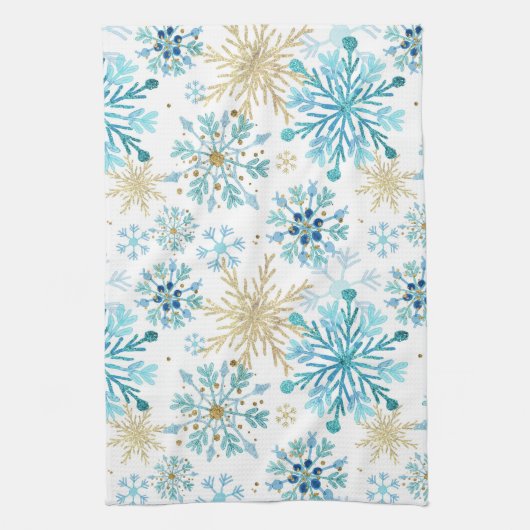 Linge De Cuisine Aquarelle Parties scintillant bleue et or Flammes (Vertical)