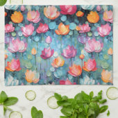Linge De Cuisine Aquarelle Pastel Fleurs Peintes (Plié)