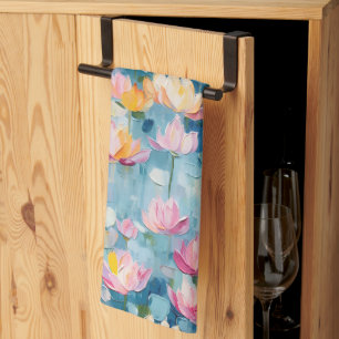 Linge De Cuisine Aquarelle Pastel Fleurs Peintes