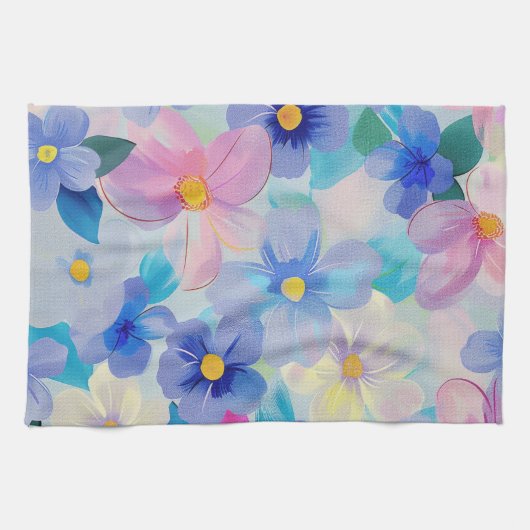 Linge De Cuisine Aquarelle Pastel Fleurs Peintes (Horizontal)