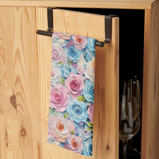 Linge De Cuisine Aquarelle Pastel Fleurs Peintes (Pliage en tiers)