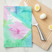 Linge De Cuisine Aquarelle Pastel Rose Lotus Fleurs (Quart Plié)