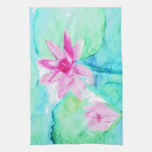 Linge De Cuisine Aquarelle Pastel Rose Lotus Fleurs (Vertical)