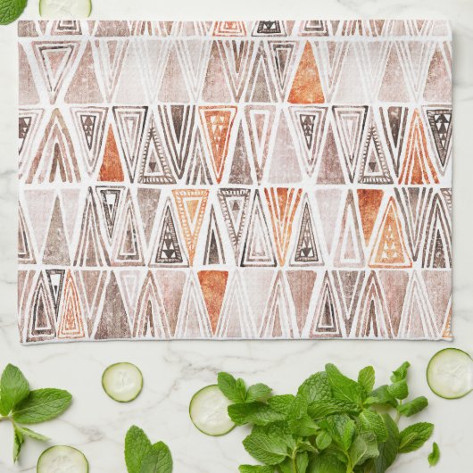 Linge De Cuisine Aquarelle Pastel Terracotta Triangles Tribales (Plié)