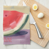 Linge De Cuisine Aquarelle pastèque sur fond texturé (Quart Plié)