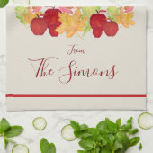 Linge De Cuisine Aquarelle peinte à la main Feuille Pommes Rosh Has (Plié)