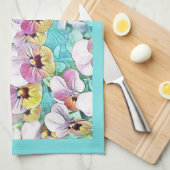 Linge De Cuisine Aquarelle peinture de volets rose, jaune, blanc (Quart Plié)