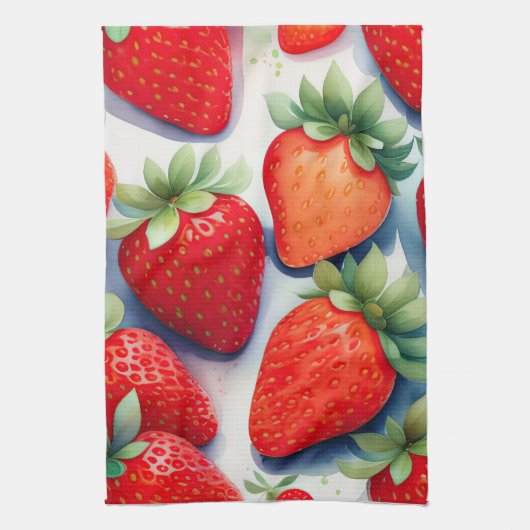 Linge De Cuisine Aquarelle Peinture des fraises (Vertical)