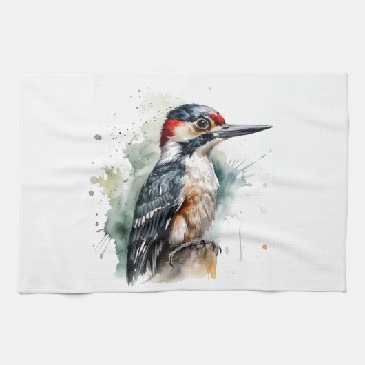 Linge De Cuisine Aquarelle Pic de forêt (Horizontal)
