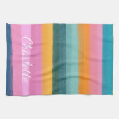 Linge De Cuisine Aquarelle Pinceau rose rayures Personnalisées (Horizontal)