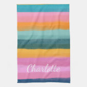 Linge De Cuisine Aquarelle Pinceau rose rayures Personnalisées (Vertical)