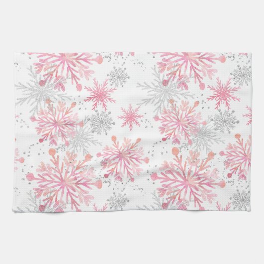 Linge De Cuisine Aquarelle Pink & Silver Parties scintillant Winter (Horizontal)
