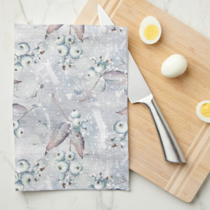 Linge De Cuisine Aquarelle poinsettia, baies, neige, cuisine