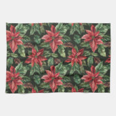Linge De Cuisine Aquarelle Poinsettia fleur Noël (Horizontal)