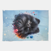Linge De Cuisine Aquarelle poméranienne noire (Horizontal)