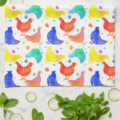 Linge De Cuisine Aquarelle Poulets Couleurs arc-en-ciel (Plié)