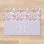 Linge De Cuisine Aquarelle Purple Floral Nom de famille Monogramme<br><div class="desc">Serviette de cuisine personnalisée avec nom de famille de calligraphie personnalisée et monogramme avec un élégant motif floral violet/lilas aquarelle.</div>